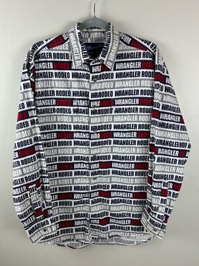 Vintage Men’s Wrangler Rodeo Pearl Snap Button Up Western All Over Print Sz M